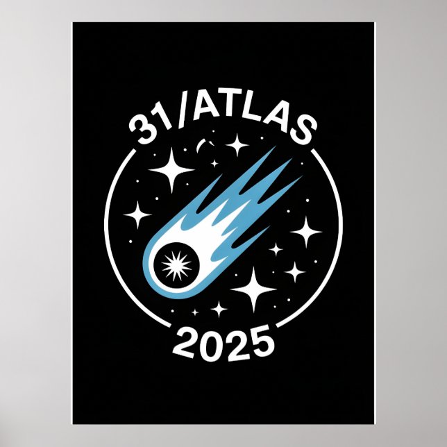 3I Atlas Glitch Style Sci-Fi Retro Rymd Rolig  Poster (Framsidan)