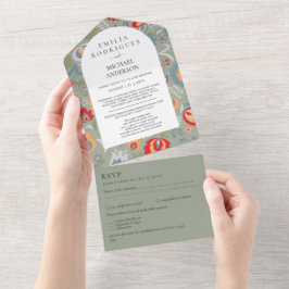 3in1 PHOTO-Blommigt för Oliv grönt folkart Blommig