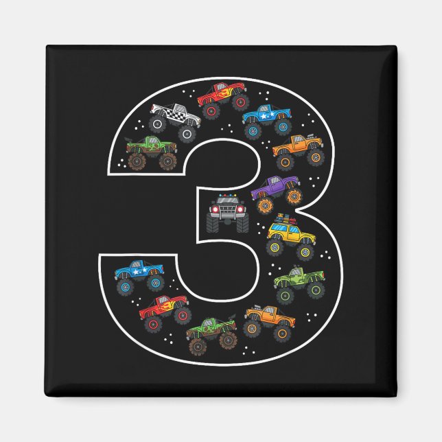 3rd Birthday 3 Year Old Car Boys Monster Truck  Magnet (Framsidan)