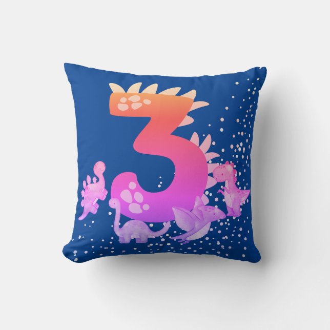 3rd Birthday. Dinosaur Design. My third birthday.  Kudde (Framsida)