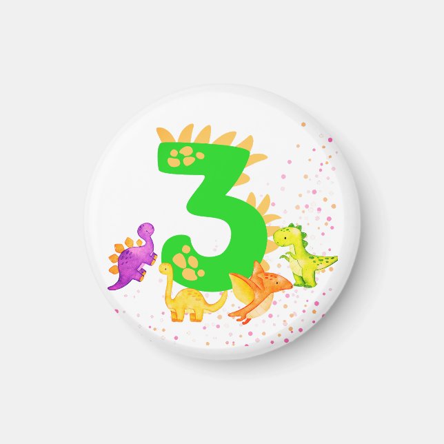 3rd Birthday. Dinosaur Design. My third birthday.  Magnet (Framsidan)