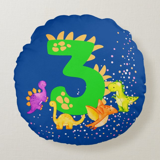3rd Birthday. Dinosaur Design. My third birthday.  Rund Kudde (Framsidan)