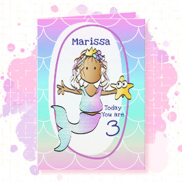 3rd Birthday Ethnic Mermaid Cartoon Adorable Cute  Kort
