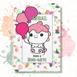 3rd Birthday Girl Dinosaur Cartoon Adorable  Kort