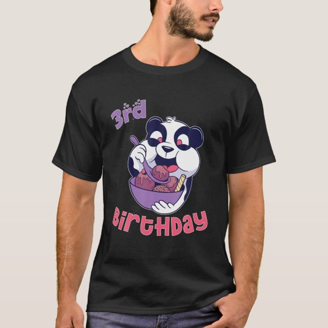 3Rd Birthday Ice Cream Panda Party Theme T Shirt (Framsida)