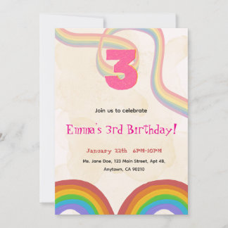 3rd Birthday Invitation Girl Editable Rainbow Inbjudningar