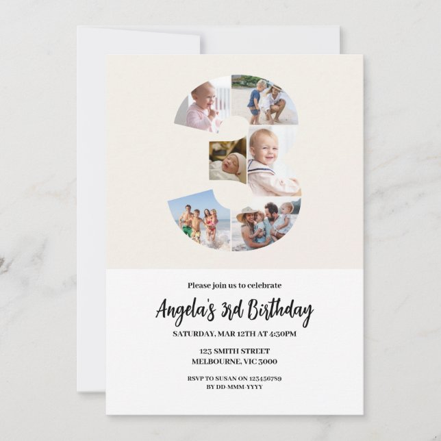 3rd Birthday Invitation Minimalist - Number 3 Inbjudningar (Framsida)