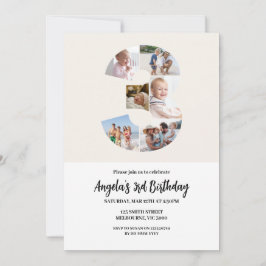 3rd Birthday Invitation Minimalist - Number 3 Inbjudningar