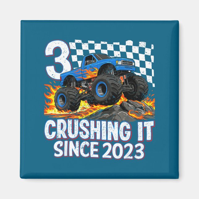 3rd Birthday Monster Truck 3 Year Old Boys Party B Magnet (Framsidan)