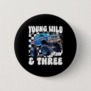 3rd Birthday Monster Truck Ung Vild Och Tre 3 Knapp