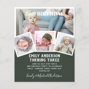 3RD Birthday Photo Collage Inbjudan Boy Mixed Flygblad