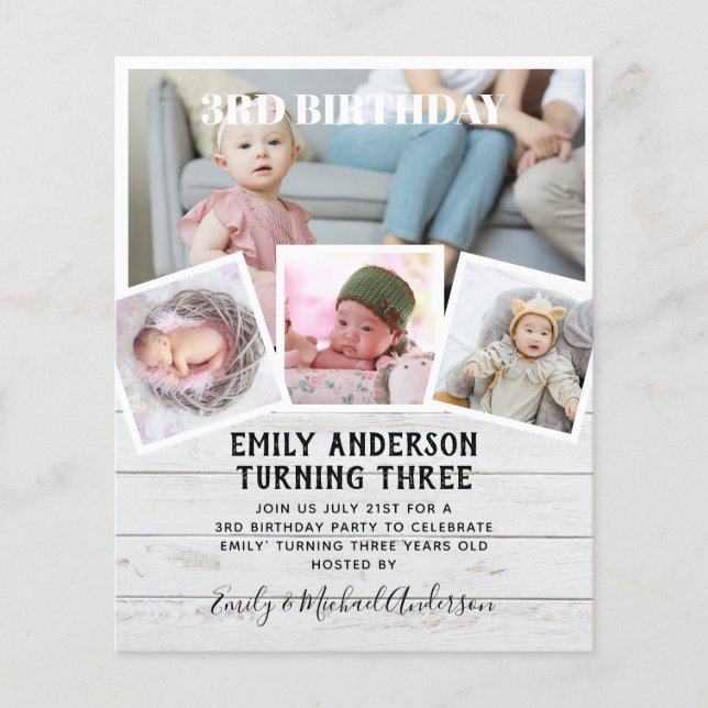 3RD Birthday Photo Collage Inbjudan Boy Mixed Flygblad (Framsidan)