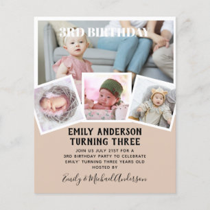 3RD Birthday Photo Collage Inbjudan Boy Mixed Flygblad