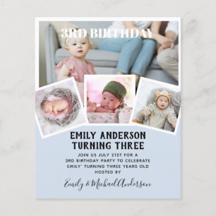 3RD Birthday Photo Collage Inbjudan Boy Mixed Flygblad