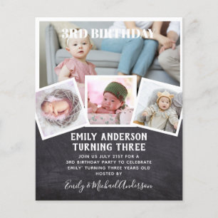 3RD Birthday Photo Collage Inbjudan Boy Mixed Flygblad
