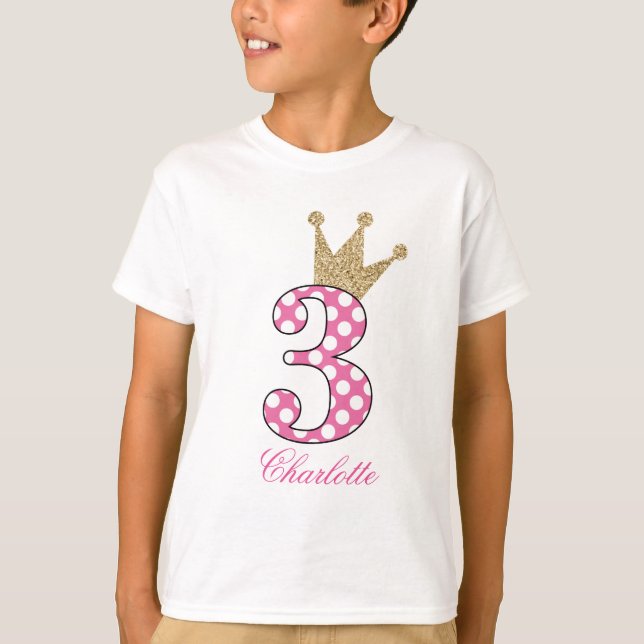 3rd Birthday|Polka Dots|Glitter-Print T-shirt (Framsida)