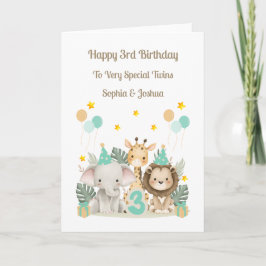 3rd Birthday Safari Animals Twin Birthday Card Kort