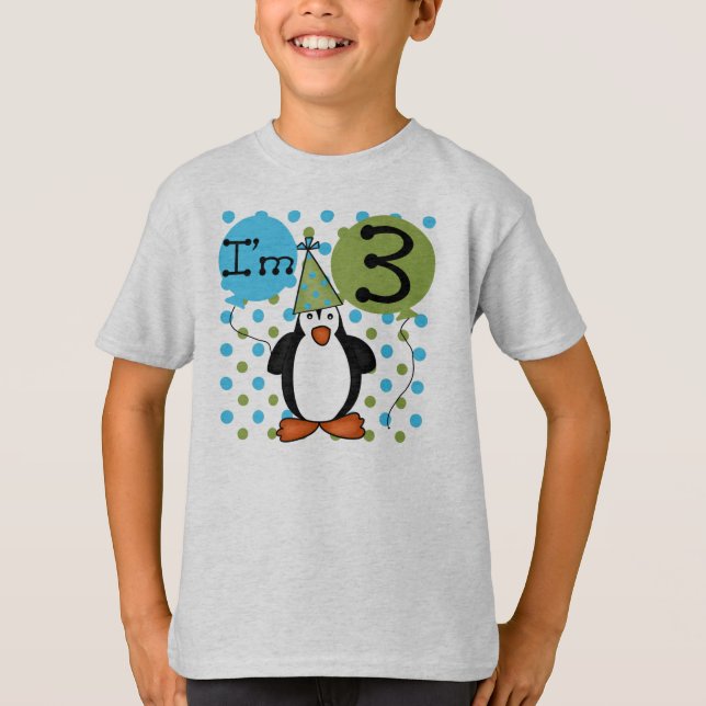 3rd födelsedag för pingvin tee shirt (Framsida)