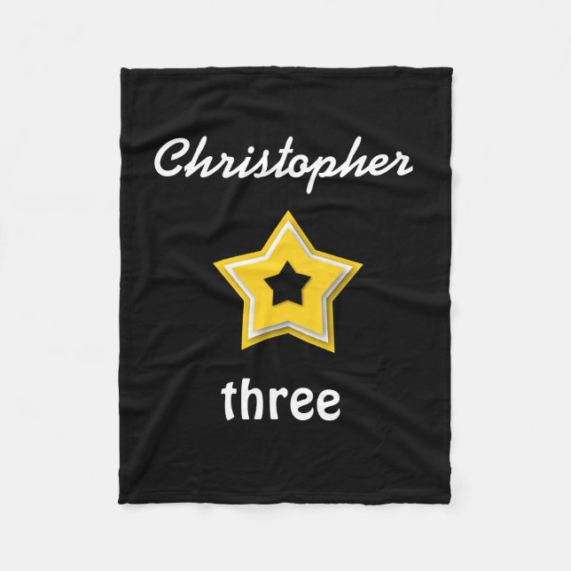 3rd Födelsedag med den i lagra stjärnaGULDSVARTEN Fleecefilt (Framsidan)