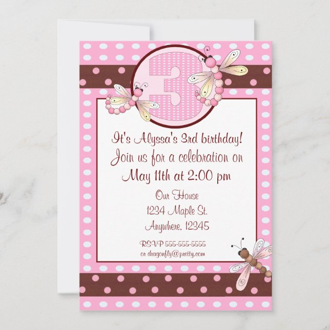 3rd födelsedagsfestrosor pricker inbjudningar (Framsida)