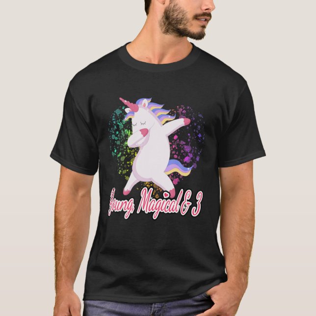 3Rd-födelsedagsutrustning, Dabbing Unicorn Young M T Shirt (Framsida)