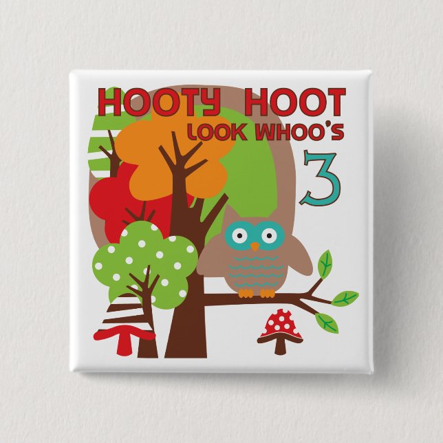 3rd födelsedagT-tröja och gåvor för uggla Knapp (Framsida)