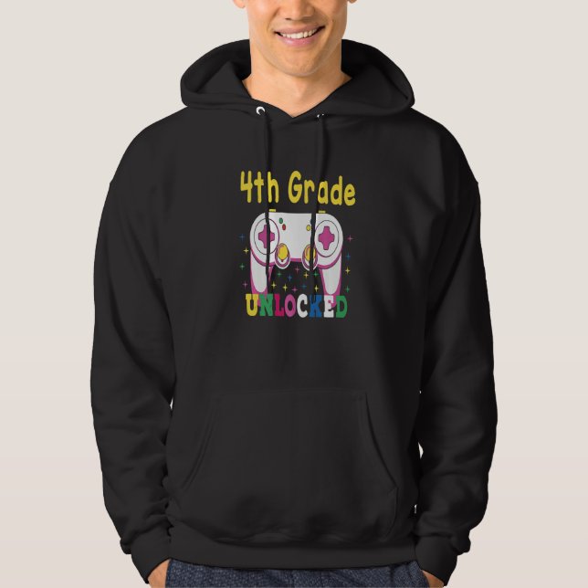 3rd Grade Achieved 4th Grade Unlocked Retro Colorf Hoodie (Framsida)