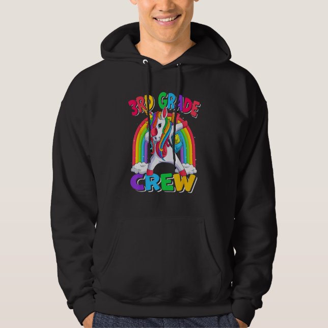 3rd Grade Crew Dabbing Unicorn Back to School Kids Hoodie (Framsida)