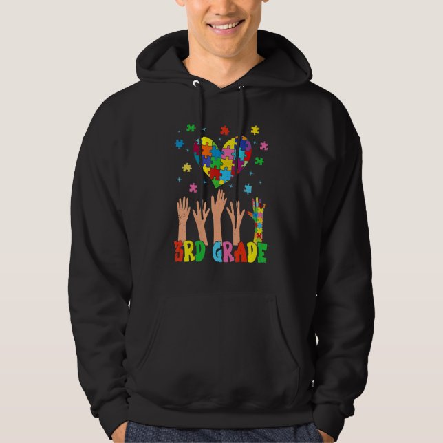 3rd Grade Heart Autism Awareness Back To School Hoodie (Framsida)