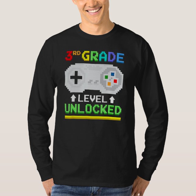 3rd Grade Level Unlocked Back To School Gamer Boys T Shirt (Framsida)