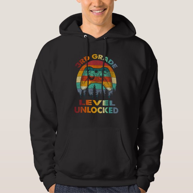 3rd Grade Level Unlocked Gamer 1st Day Of School B Hoodie (Framsida)