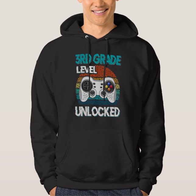 3rd Grade Level Unlocked Gamer Boys Kids Back To S Hoodie (Framsida)
