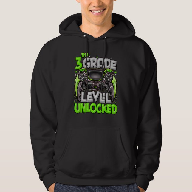 3rd Grade Level Unlocked Video Game Back To School Hoodie (Framsida)