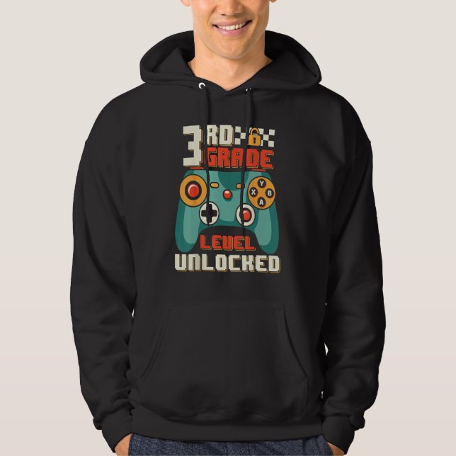 3rd Grade Level Unlocked Video Game Back To School Hoodie (Framsida)