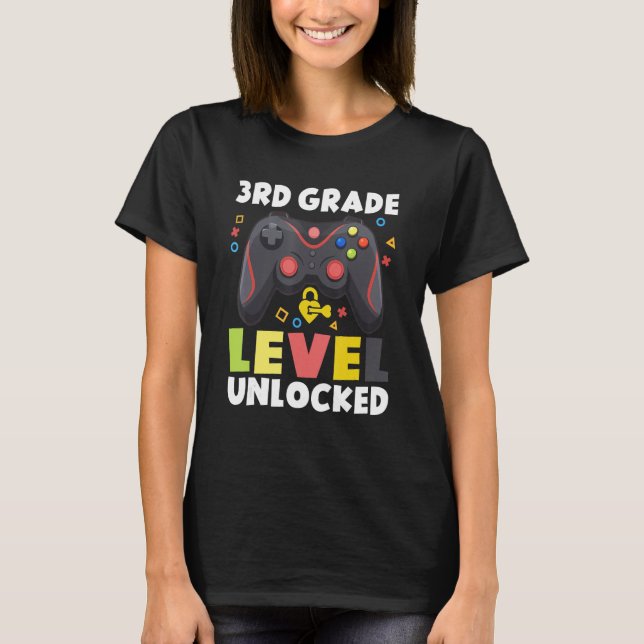 3rd Grade Level Unlocked Video Game Back To School T Shirt (Framsida)