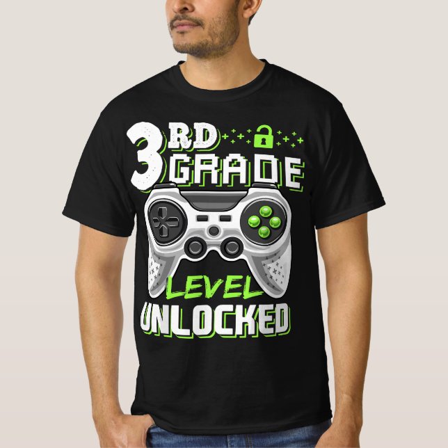 3rd Grade Level Unlocked Video Game Back to School T Shirt (Framsida)