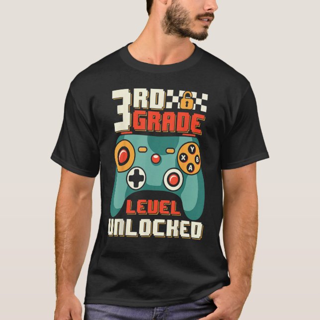 3rd Grade Level Unlocked Video Game Back To School T Shirt (Framsida)