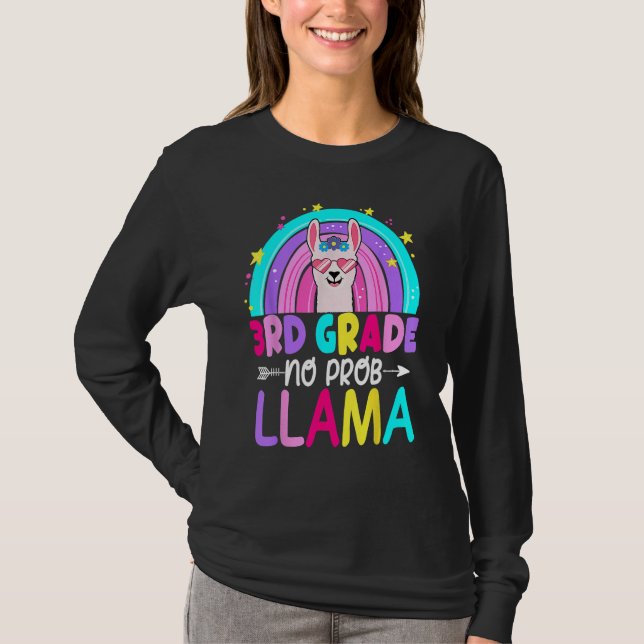 3rd Grade No Prob Llama Rainbow Back To School Tea T Shirt (Framsida)
