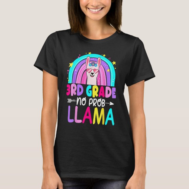 3rd Grade No Prob Llama Rainbow Back To School Tea T Shirt (Framsida)