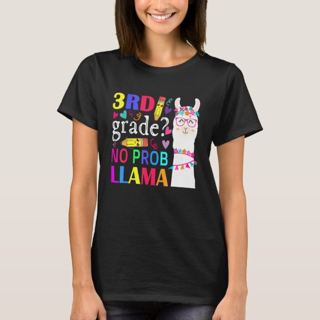 3rd Grade No Prob Llama Teacher Student Kids Back  T Shirt (Framsida)