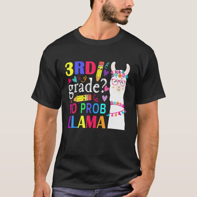 3rd Grade No Prob Llama Teacher Student Kids Back  T Shirt (Framsida)