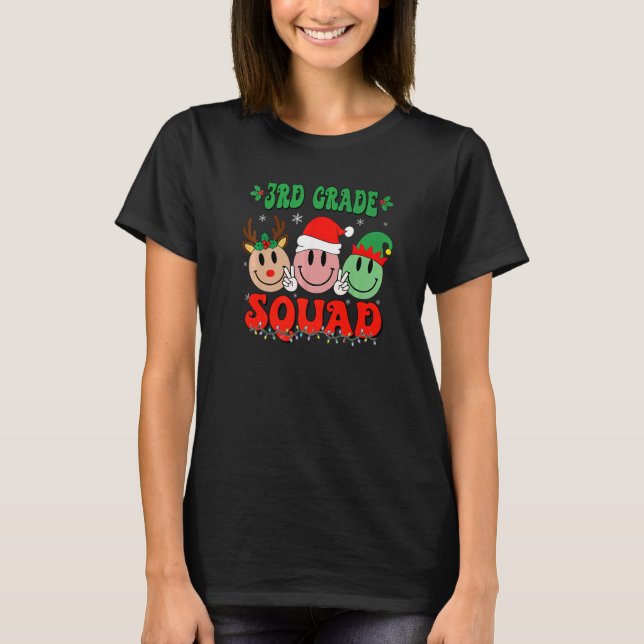 3rd Grade Squad Retro Groovy Christmas Teacher Lif T Shirt (Framsida)