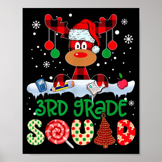 3rd Grade Squad Teacher Buffalo Red Plaid Reindeer Poster (Framsidan)