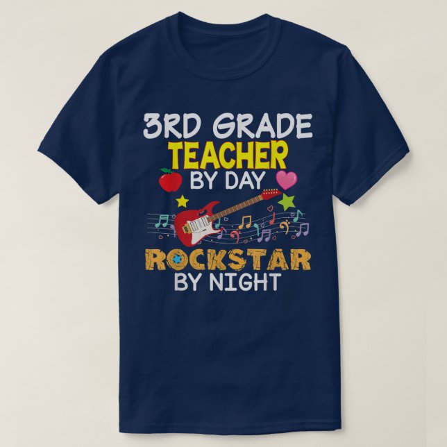 3rd Grade Teacher By Day Rockstar Night Third Back T Shirt (Design framsida)