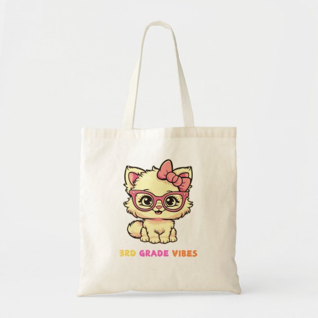 3rd Grade Vibes Back to School Cute Cat Tygkasse (Framsidan)