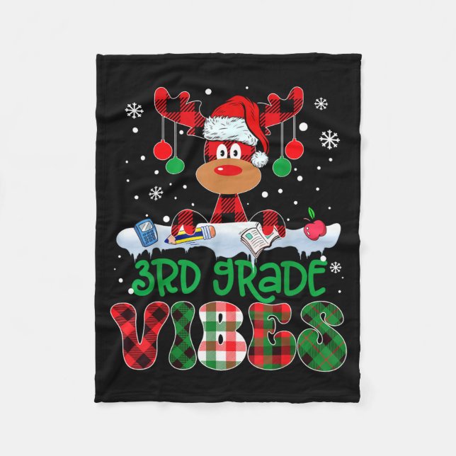 3rd Grade Vibes Teacher Buffalo Red Plaid Reindeer Fleecefilt (Framsidan)