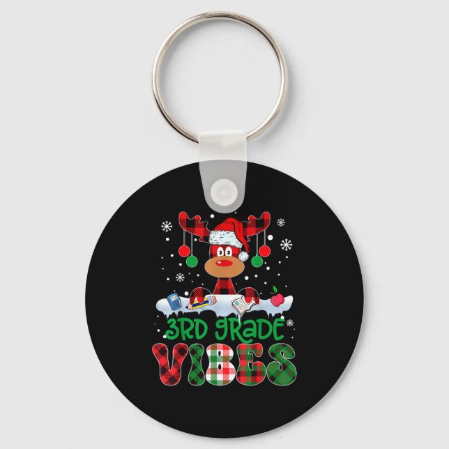 3rd Grade Vibes Teacher Buffalo Red Plaid Reindeer Nyckelring (Framsida)