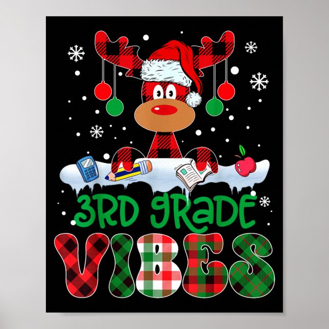 3rd Grade Vibes Teacher Buffalo Red Plaid Reindeer Poster (Framsidan)