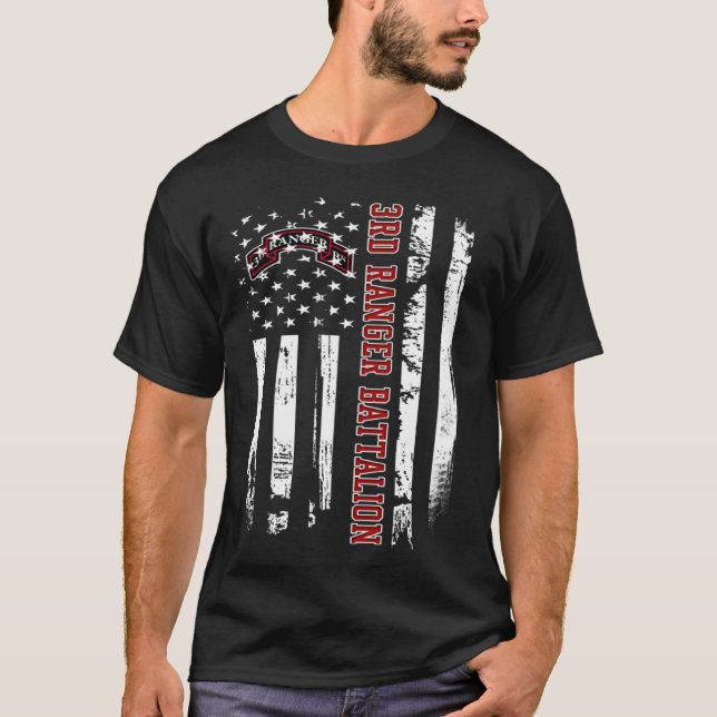 3rd Ranger Battalion Veteran USA Flag Veterans Day T Shirt (Framsida)