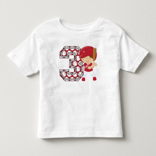 3rd Röd födelsedagbaseballsmet och vit Tee Shirt (Framsida)